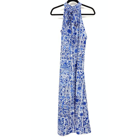 Ann Taylor Maxi Dress Womens Size Small Halter Neckline Blue White Floral Print - Picture 2 of 6